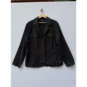 Lane Bryant Womens Plus 18 20 Black Linen Blend Button Down Blazer Jacket Office